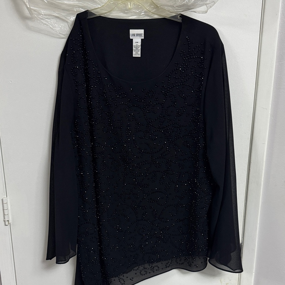 Lane Bryant Black Beaded Blouse